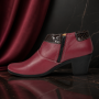 Botine dama grena din piele naturala cu toc gros si fermoar MV4GRN